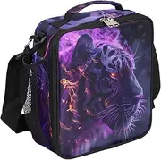 Tiger Insulated Lunch Bag Glowing Tiger Kids Lunch Box Reusable Leakproof Lunch Bag for Girls Boys Cooler Tote Bag with Adjustable Shoulder Strap for School Picnic Work Travel Outdoor
