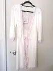 Peter Alexander Size M 'Here Comes The Bride' White Robe With Pink Lace Accent