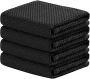 joybest Cotton Kitchen Towels, 4-Pack Waffle Weave Ultra Soft Absorbent Dish Towels Quick Drying Dish Cloths, 18 in x 28 in, Black