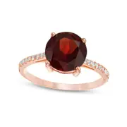 9.0mm Garnet and White Topaz Ring in Sterling Silver with Solid 14K Rose Gold Plate