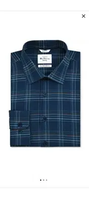 Ben Sherman Men's Blue Red Plaid Cotton Dress Shirt