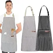 LAMCAN 2 Pack Kitchen Cooking Aprons, Adjustable Bib Apron, With 2 Pockets. Cotton Chef Adults Kitchen Bib Aprons, For Men Women, For Baking Painting Gardening Cleaning
