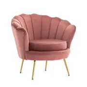 Catzon Velvet Barrel Accent Chair with Scalloped Silhouette for Living Room-DarkPink