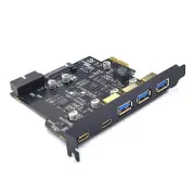 USB 3.2 GEN1 PCIE Expansion Card 5-Ports 2*Type-C 3*USB-A 19-Pin Adapter 5Gbps