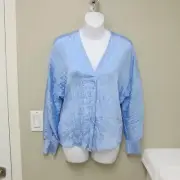 NEW! Vince Blouse Crinkled Satin Long Sleeve V-Neck Light Blue XS (or SMALL)