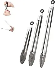 SUSOO 3 Pcs Lengthen Stainless Steel Cooking Tongs Set - Locking Function Silicone Non-Slip Grip Piers Food Tongs for BBQ, Kitchen, Grilling Utensils,Heatproof BBQ Accessories（39.5cm/34cm/27cm）