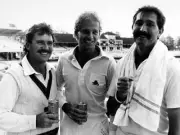 Australians Allan Border in the pavillion at Lords with En - 1985 Cricket Photo