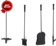 Traderight Fireplace Tool Set with Stand, 4PCS Cast Iron Firepit Tools Accessori