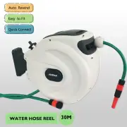 AUSHAN Garden Hose 30M Retractable Hose Reel Garden Water Spray Gun Auto Rewind