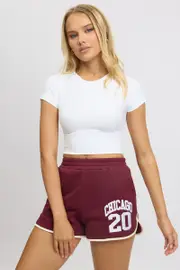 Red Track Shorts High Rise Elastic Waist - Size 8, Women's Track Short