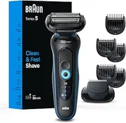 Braun Electric Shaver for Men, Series 5 5120s, Wet & Dry Shave, Turbo Shaving Mode, Foil Shaver, Engineered in Germany, with Beard Trimmer & Attachments, Blue