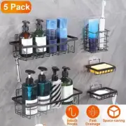 5Pack Shower Caddy Adhesive Shelves Organizer w/ 18 Hooks Rustproof Storage Rack