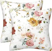 Set of 2 Cushion Cover 50cm x 50cm Double-Sided Elegant Pink Yellow Flowers Soft Velvet Modern Decor Square Pillow Cases for Sofa Bed Couch Outdoor Cushions Covers 20x20 Inches Home Decorations