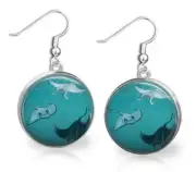 Sting Rays Dangle Earrings Glass Dome Top Available in 2 Sizes Handcrafted Gift