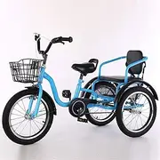 Three Wheel Bike, 3 Wheel Bicycle Children's Tricycle High Carbon Steel Frame with Shopping Basket Double Seat Cycling Pedalling
