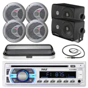 3.5" Box Marine Speakers, Bluetooth USB SD Radio, 6.5" Speakers, Antenna, Cover