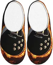 [EdWal] electric guitar print Winter Warm Slippers Indoor Anti-skid Plush Slippers Relaxing at Home for Women Men