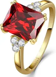 [Yaresul] 3.5ct Simulated Gemstone Ring 925 Sterling Silver 10x8mm Radiant|Emerald Cut Sapphire|Emerald|Amethyst|Cubic Zirconia Ring Birthstone Rings for Mothers Valentines Thanksgiving Day Size 5-10