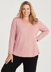 [Taking Shape] Taking Shape Natural Everyday V-neck Long Sleeve Top Size 18 in Pink Nectar, Viscose - Plus Size Women's Basics Pink Nectar