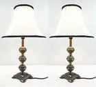 Pair of Traditional Antique Style Table Bedside Lamps White Shade with Black Rim