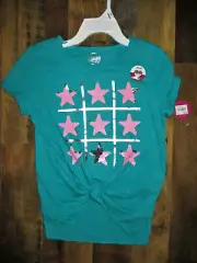 SO Top Shirt GREEN TIE FRONT TWO WAY SEQUINS STARS SHORT SLEEVES GIRLS 14