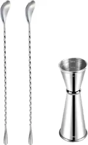 Mixing Spoon and Jigger for Bartending Stainless Steel Home Bar Tool for Making