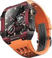 [VEVEL] Latest lightweight carbon fiber case+fluororubber strap，For Apple Watch 8/7/6/5/4 series Replacement strap，For iwatch 44/45mm Watch Band upgrade kit