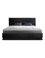 [Artiss] Lumi Gas Lift Bed Frame Black Leather RGB LED Queen