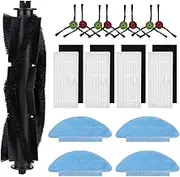 HMHAMA 17Pack Replacement Parts Compatible with Tikom L9000 /Lubluelu SL60 Robotic Vacuum Cleaner Accessories Kit, 1 Main Brush, 8 Side Brush, 4 Hepa Filters, 4 Mop Pads