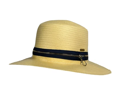 Kangol Zip Boater Natural Straw Convertible Hat Zip Off Brim Fedora L NEW