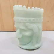 ST CLAIR Summit Seamist Green Glass TOOTHPICK HOLDER Native American INDIAN