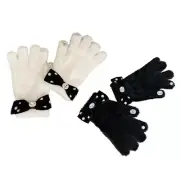 Black/ White Knit Glove Winter Full Finger Two Finger Exposed Glove for Teens