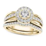 0.75 CT. T.W. Natural Diamond Frame Bridal Engagement Ring Set in Solid 14K Gold