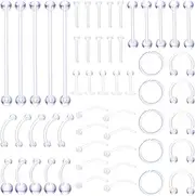 [Milacolato] 55Pcs Plastic Piercing Kit Clear Bioflex Piercing Retainer Septum Ring Hoop Nose Stud Lip Ring Eyebrow Helix Ear Tragus Horseshoe Industrial Piering Jewellery for Women 16G 18G