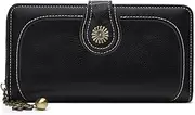 [Generic] Wallets for Women Leather Credit Card Holder with RFID Blocking Large Capacity Wristlet, Rfid Wallet (Black, One size)