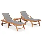 Sun Loungers 2 pcs with Table and Cushion Solid Teak Wood vidaXL