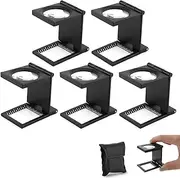 Rongon Jewelers Loupe 10X 28mm Pocket Magnifying Glass Lens 5Pcs Three-Folding Magnifiers Zinc Alloy Small Loupe Magnifier with Scale for Textile Optical Jewelry Tool