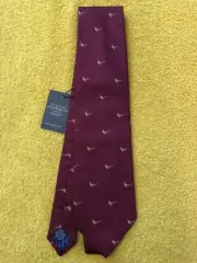 NWT Charles Tyrwhitt Burgundy Silk Tie w/ Pheasants 3 5/8 x 59 Handmade in Italy