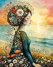 ldazao Girl Paint by Numbers Kit for Adults Flower Color Adult Paint by Number Kits Canvas Oil Painting Kit DIY Crafts for Women Gift 16x20 Inch Flameless
