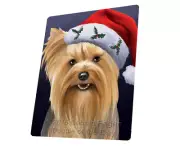 Christmas Yorkshire Terriers Dog Santa Hat Woven Throw Sherpa Blanket T440