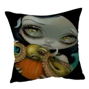 Halloween Gothic Girl Hold Pumpkin with Octopus Cushion Cover