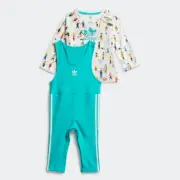 ADIDAS SET AN INFANTS' TEE AND JUMPSUIT SET WITH COLOURFUL DRAWINGS SIZE 12 M