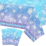 Zhynice 3 Pcs Snowflake Tablecloth, Frozen Birthday Party Decorations Blue White Snowflake Disposable Plastic Rectangle Table Cover Winter Wonderland Frozen Theme Birthday Party Supplies 70"x 43"