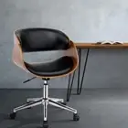 Modern Retro Curved Chair Office Swivel Executive Wooden Black PU Leather Seat