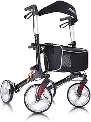 Altus Euro Style Mobility Rollator Walking Frame with Seat Back Bag X fold Alloy Frame (10-inch Wheels Black)