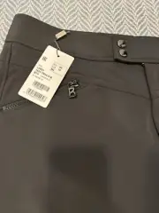 NWT $390 Bogner Women's Flat Front Stretch Pants Trousers Logo Dark Gray 10 40