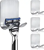 KOFANI Razor Holder for Shower, 4 Pack Stainless Steel Razor Holder Hooks, Waterproof Self-Adhesive Shaver Holder Hanger Hooks for Bathroom Kitchen to Organize Loofah Robe Towel Plug Coat