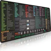 Excel Shortcut Keys Mouse Pad - Extended Large XL Cheat Sheet Gaming Mousepad | PC Office Spreadsheet Keyboard Mat | Non-Slip Stitched Edge 300*800...