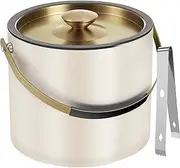3.2L Modern Insulated Ice Bucket with Silicone Lid, Tongs, Strainer, Double Wall Stainless Steel Ice Bucket for Parties & Cocktail Bar,Ideal for Gift (Pearl White)