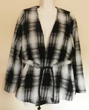 ASOS (UK10 / EU38) BLACK AND WHITE TIE-FRONT JACKET WITH 55% WOOL - NEW